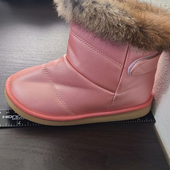 Comfy Kids Little Girls Fluffy Trim Velcro Solid Thermal Snow Boots Pink Size 30 - Picture 9 of 11
